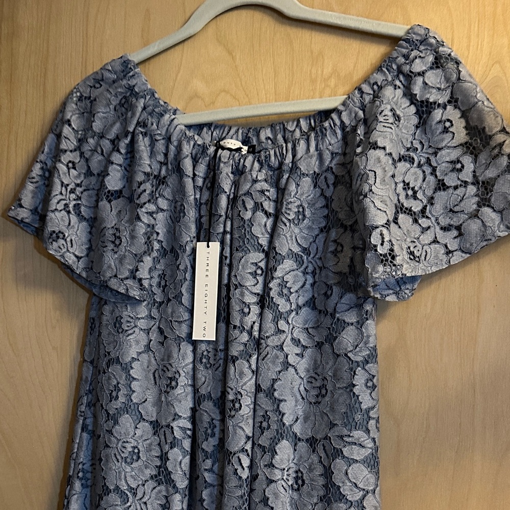 Chic Blue Lace Off-Shoulder Blouse